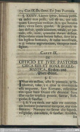 Caput IX. De Officio Et Iure Pastoris Circa Res Et Bona Ecclesiastica, Kirchen- und Pfarr-Güter