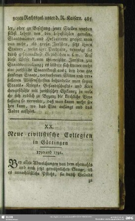 XX. Neue civilistische Collegien in Göttingen