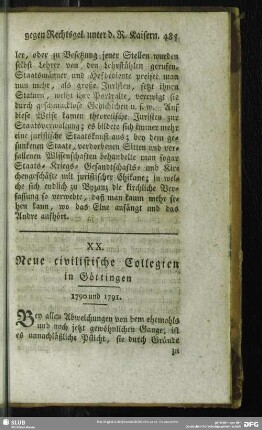 XX. Neue civilistische Collegien in Göttingen