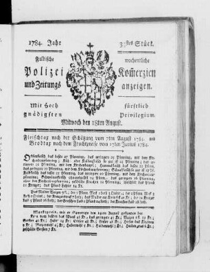 33tes Stück., Ausgabe vom 18. August 1784