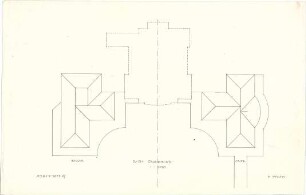 Pfann, Paul; München - Theresienhöhe; Ausstellung München 1908 - Basar u. Cafe (Grundriss DG m. Ansicht)