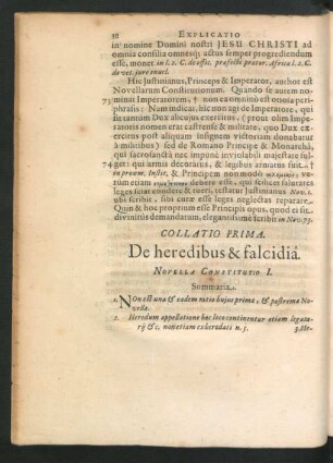 Collatio Prima. De heredibus & falcidia. Novella I. - X.