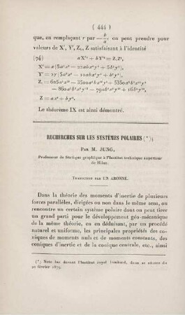 Recherches sur les systèmes polaires.