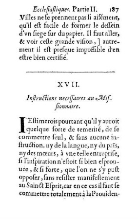 XVII. Instructions necessaires au Missionnaire