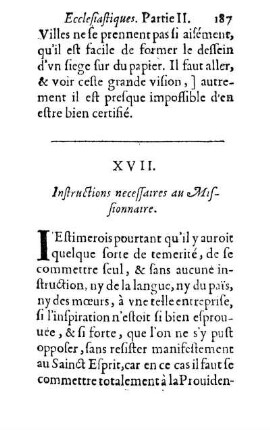 XVII. Instructions necessaires au Missionnaire