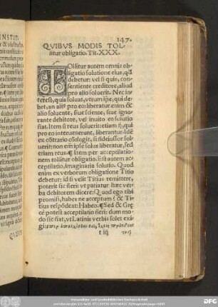 Quibus Modis Tollitur obligatio. Tit. XXX.