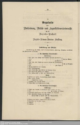 Regulativ über Bekleidung, Wäsche und Lagerstättenerfordernisse für die Bezirks-Anstalt des Bezirks-Armen-Vereins Stollberg