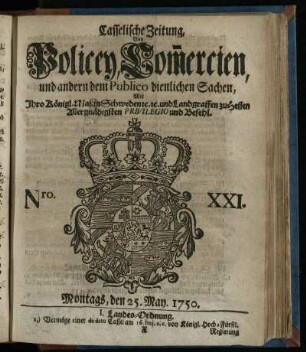 Nro. XXI, Montags, den 25. May 1750