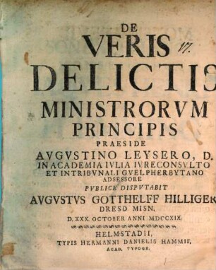 Disp. de veris delictis ministrorum principis