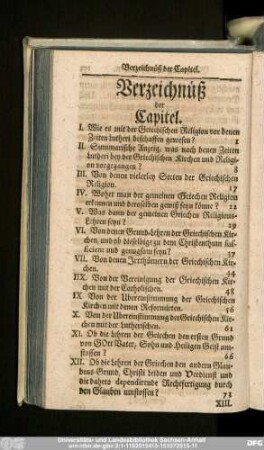 Verzeichnüß der Capitel.