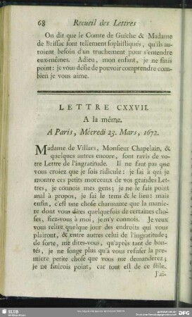Lettre CXXVII. A la même. A Paris, Mécredi 23. Mars, 1672