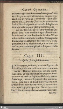 Caput IIII. De effectu, sive usu Bibliorum