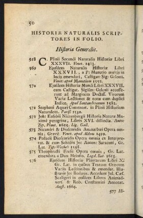 50-80, Historiae Naturalis Scriptores in Folio - Mathematici in Folio