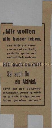 Lebensmittelkarte des Magistrats von Groß-Berlin 1950 mit rückseitiger Werbung für die Erfüllung des Volkswirtschaftsplanes - Personenkonvolut