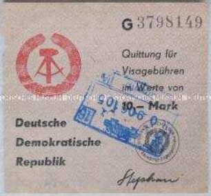 Quittung über die Entrichtung einer Visa-Gebühr für Bürger der BRD zum Besuch der DDR