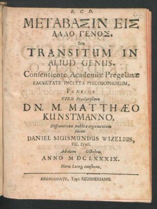 Metabasin Eis, Allo Genos, Seu Transitum In Aliud Genus