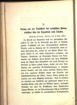 II. Auszug aus der Denkschrift des preußischen Finanzministers über die Expedition nach Ostasien.
