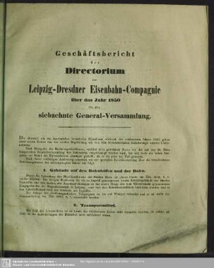 17.1850: Geschäftsbericht des Directorium der Leipzig-Dresdner Eisenbahn-Compagnie : über das Jahr ...