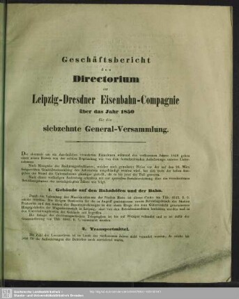 17.1850: Geschäftsbericht des Directorium der Leipzig-Dresdner Eisenbahn-Compagnie : über das Jahr ...