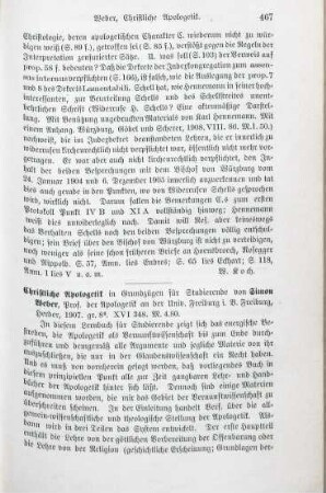467-468 [Rezension] Weber, Simon, Christliche Apologetik