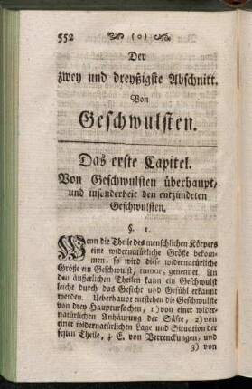 Das erste Capitel. Von Geschwulsten überhaupt, und insonderheit den entzündeten Geschwulsten