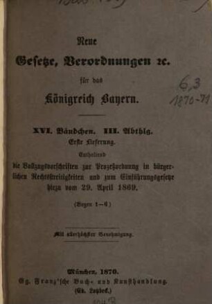 Neue Gesetze, Verordnungen etc. für das Königreich Bayern, 16,3. 1870/71