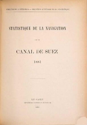 Statistique de la navigation par le canal de Suez. 1881 (1883)