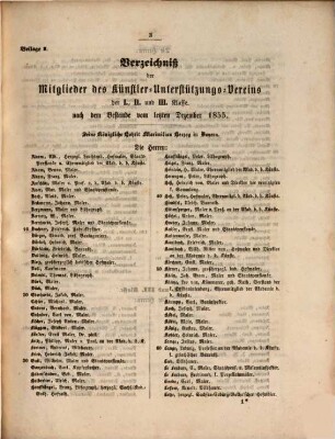 Bericht über den Bestand und das Wirken des Vereins zur Unterstützung Unverschuldet in Noth Gekommener Künstler und deren Relikten im Jahre .... 1855