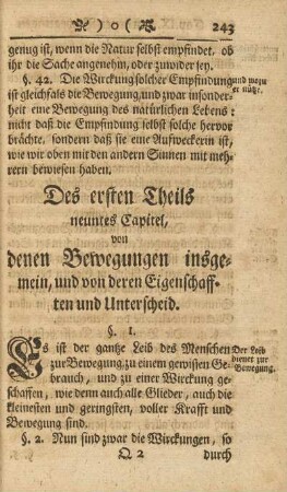 Des ersten Theils neuntes Capitel, von denen Bewegungen insgemein, und von deren Eigenschafften und Unterscheid