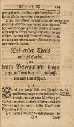 Des ersten Theils neuntes Capitel, von denen Bewegungen insgemein, und von deren Eigenschafften und Unterscheid