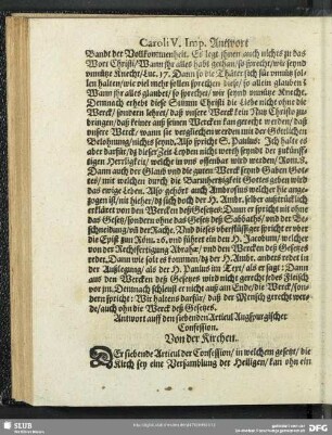 Antwort auff den siebenden Articul Augspurgischer Confession. Von der Kirchen