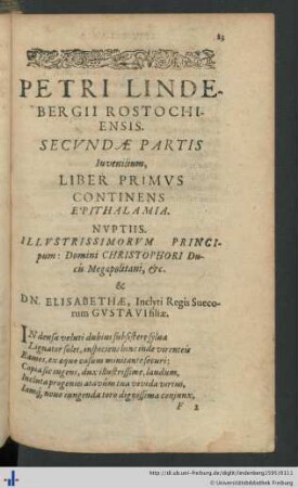 Liber Primus: Epithalamia