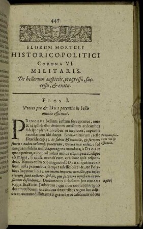 Corona VI. De bellorum auspiciis, progressu, successu, & exitu.