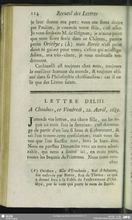 Lettre DXLIII. A Chaulnes, ce Vendredi, 22. Avril, 1689