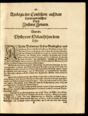 Apologia der Confession/ auß dem Latein verdeutschet/ Durch Justus Jonam