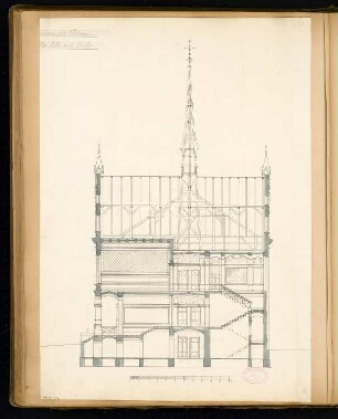 Rathaus, Calau Monatskonkurrenz März 1879: Querschnitt; Maßstabsleiste