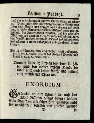 Leichen-Text stehet auffgezeichnet in den LXXIII. Psalm des Königs Davids und lautet in 23. u. 24 Vers. also: