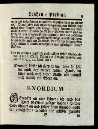 Leichen-Text stehet auffgezeichnet in den LXXIII. Psalm des Königs Davids und lautet in 23. u. 24 Vers. also: