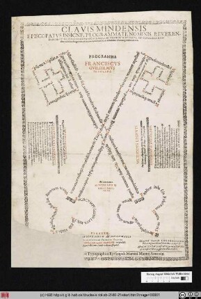 Clavis Mindensis Episcopatus Insicne, Programma Te Nominis Reverendissimi Et Illustrissimi Principis Novi Mindensis Distincta, Et Glorioso Eiusdem nominis Anagrammate exornata, nec non eidem a Musis suis Osnabrugensibus oblata