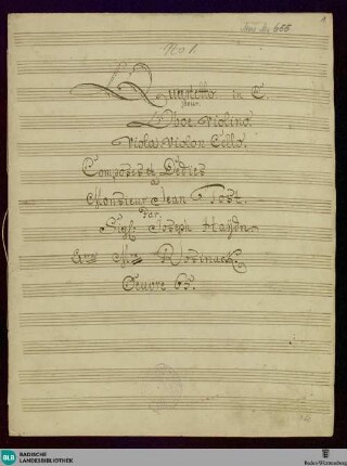 Quartets. Arr - Don Mus.Ms. 655 : ob, vl, vla, vlc; C; Hob III:65