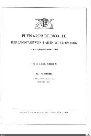 49: Landtag Baden-Württemberg, Protokolle, 1983, Bd. 6