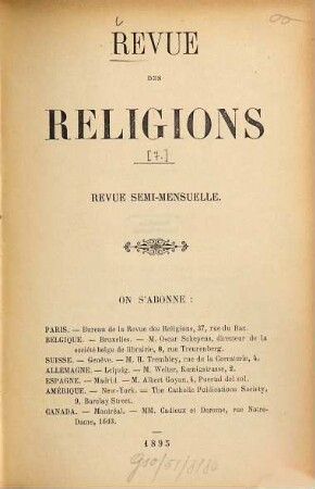 Revue des religions : revue semi-mensuelle. [7]. 1895