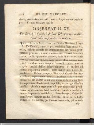 Observatio XV. De brachii sinistri dolore Rheumatico diuturno cum impotentia ad motum