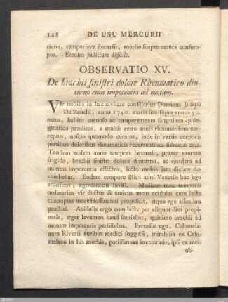 Observatio XV. De brachii sinistri dolore Rheumatico diuturno cum impotentia ad motum