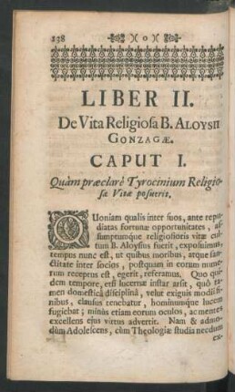 Liber II. De Vita Religiosa B. Aloysii Gonzagae