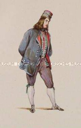 Mann in blauer Jacke, grüner Weste, Kniehosen - Tafel aus Franceschini/Kostümbilder (Kassette 2)