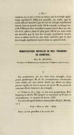 Démonstrations nouvelles de deux théorèmes de géométrie.