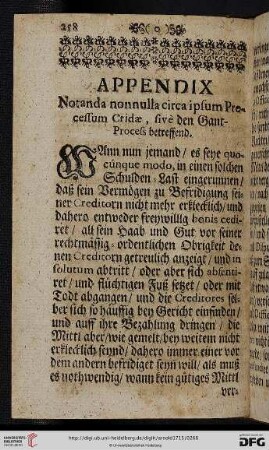 Appendix: Notanda nonnulla circa ipsum Processum Cridæ, sive den Gant-Process betreffend