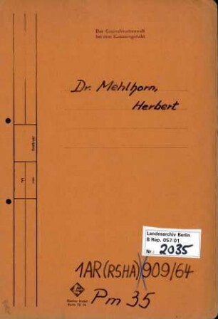 Personenheft Dr. Herbert Mehlhorn (*24.03.1903)