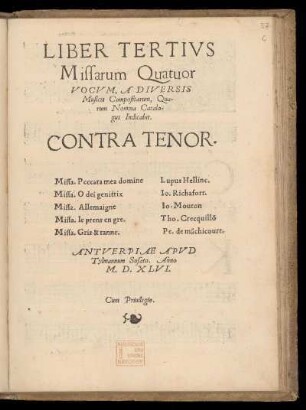 Liber tertius missarum quatuor vocum... Contra Tenor